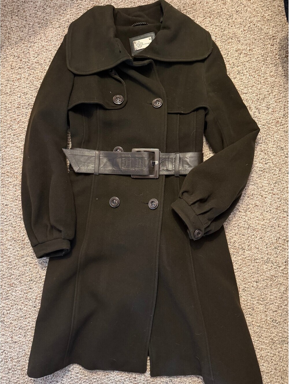 Mackage brown wool longline peacoat w/leather belt
